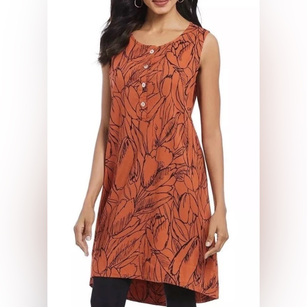 Bryn Walker Dress summer Orange Floral Shift Lagenlook Relaxed Beachy Vacation